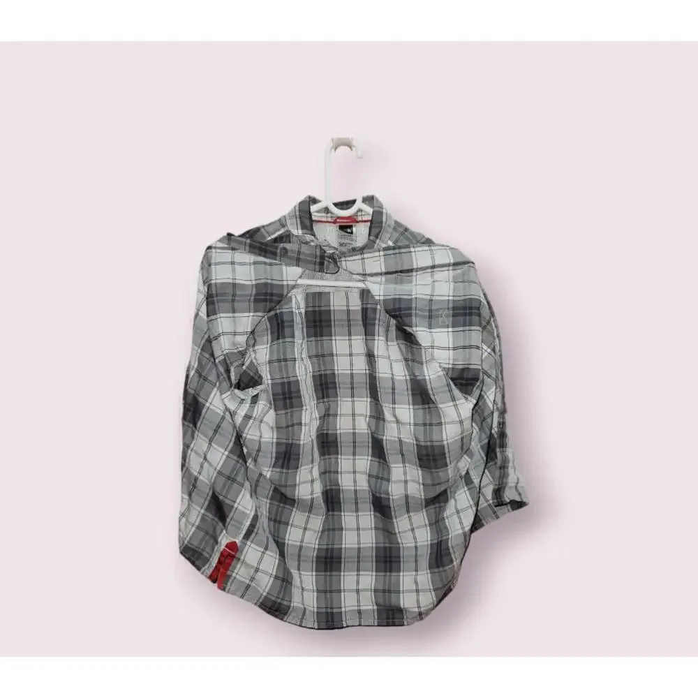 The North Face Gray Plaid Short Sleeve Button Up Shirt Men's Small Preppy